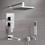 Remer TSH43 Chrome Tub and Shower Faucet Set with Rain Shower Head and Hand Shower